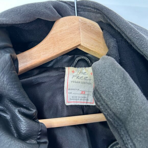 Free People Vegan Leather Jacket, black with fabric hood - Picture 2 of 4